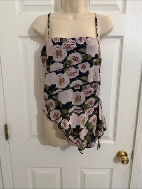 Rewind Pink Rose Print Asymmetrical Handkerchief Hem top